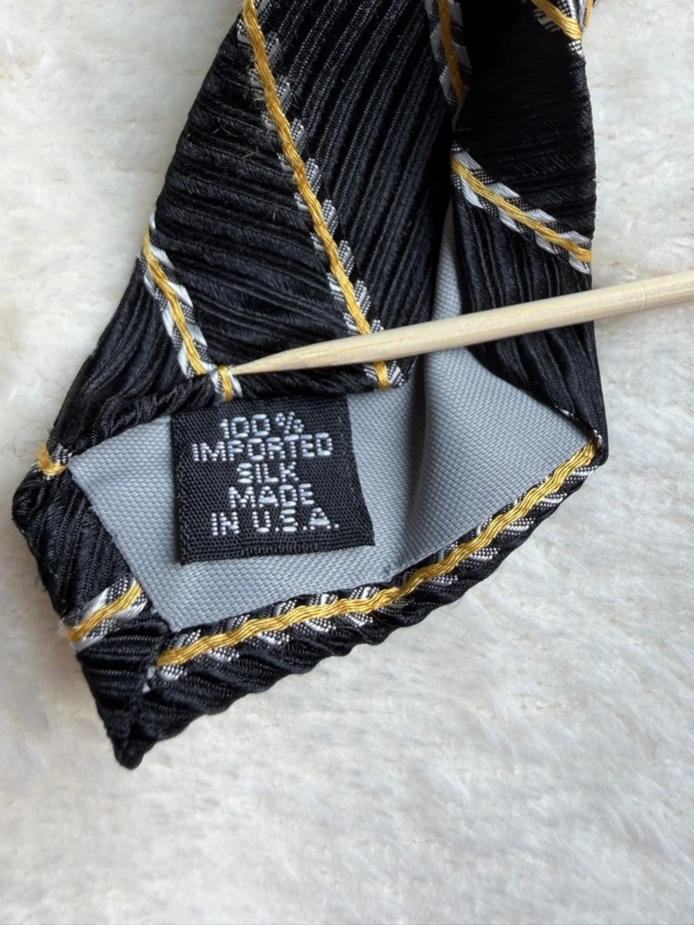 Vintage Paul Lawrence‎ Black Diagonal Stripe Necktie with Cream Accent